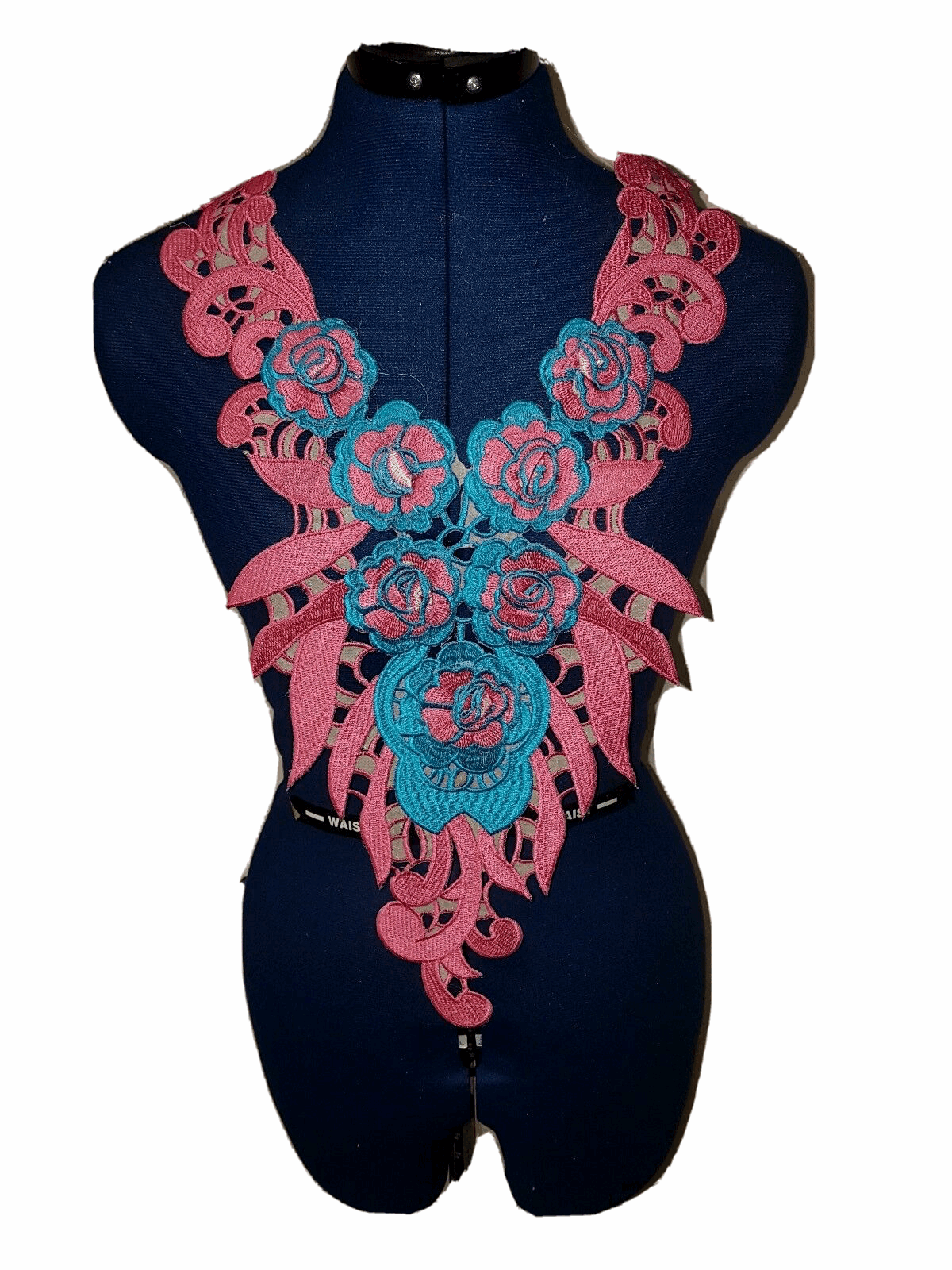 1x pink blue embroidered 3D flower applique patch/ collar/ neckline