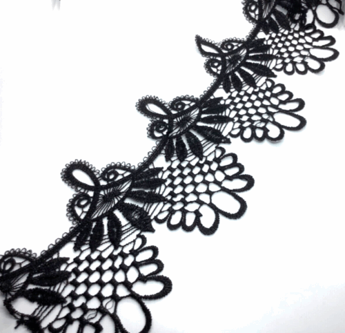 2m 14cm black Victorian embroidered lace