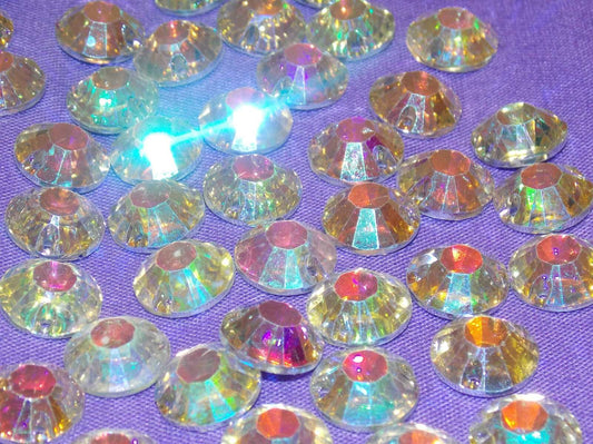 10x 12mm clear AB acrylic sew on rhinestone gem round/ rivoli