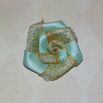 1x Gold glitter mint green 4cm ribbon flower applique