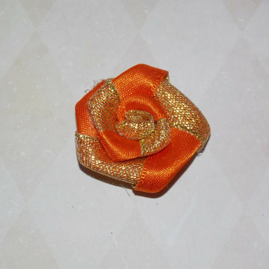 1x Gold glitter orange 4cm ribbon flower applique