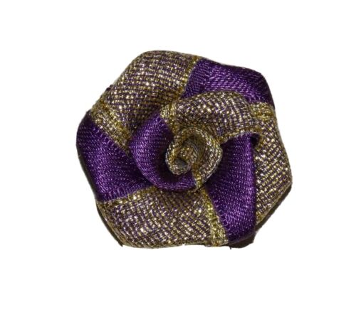 1x Gold glitter plum purple 4cm ribbon flower applique