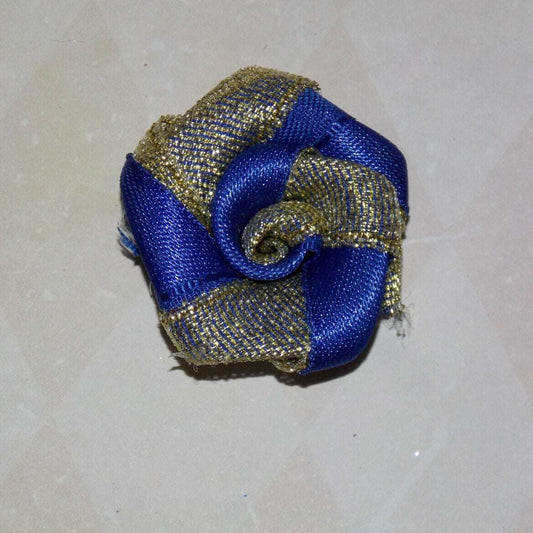 1x Gold glitter Blue 4cm ribbon flower applique