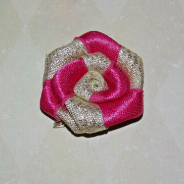 1x Gold glitter rose pink 4cm ribbon flower applique