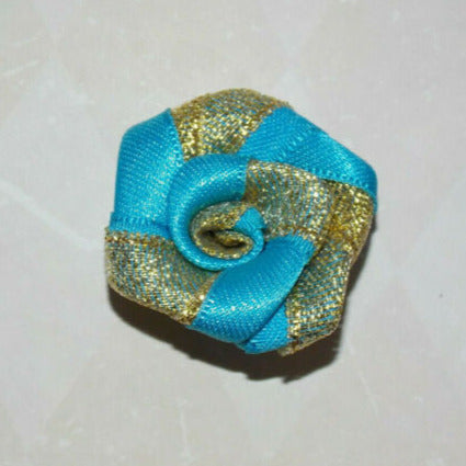 1x Gold glitter Turquoise 4cm ribbon flower applique