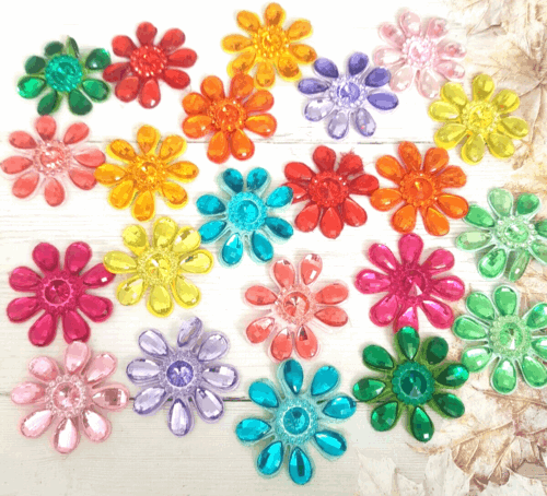 45x Multi colour satin jewelled flower applique