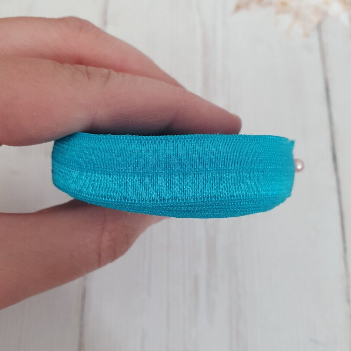 1m 15mm fold over baby soft turquoise blue elastic