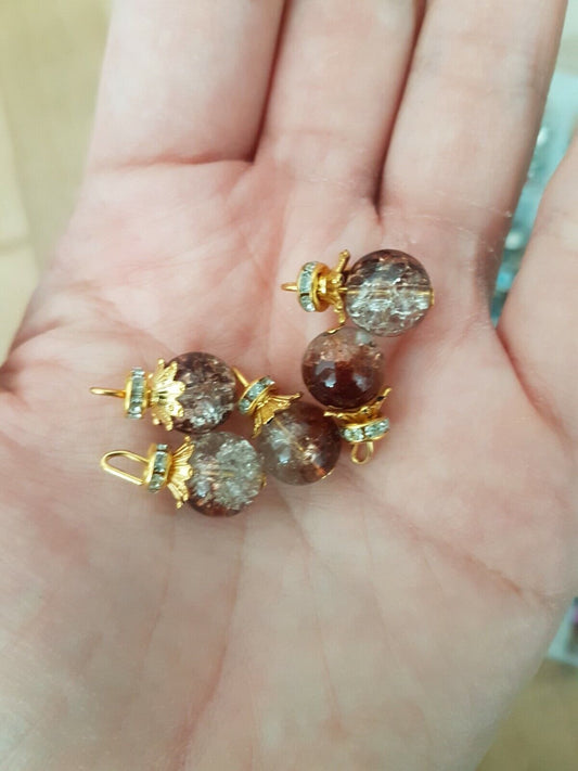 5x 15mm galaxy brown & clear button bead/ sew on rhinestone