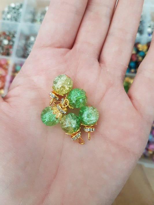 5x 15mm galaxy 2 tone green button bead/ sew on rhinestone