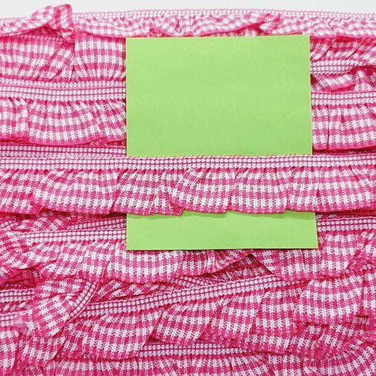 1m 2.2cm deep pink gingham check ruffled elastic