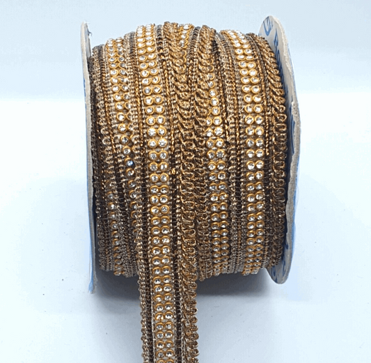 1m gold & bronze crystal embroidered ribbon braid 20mm