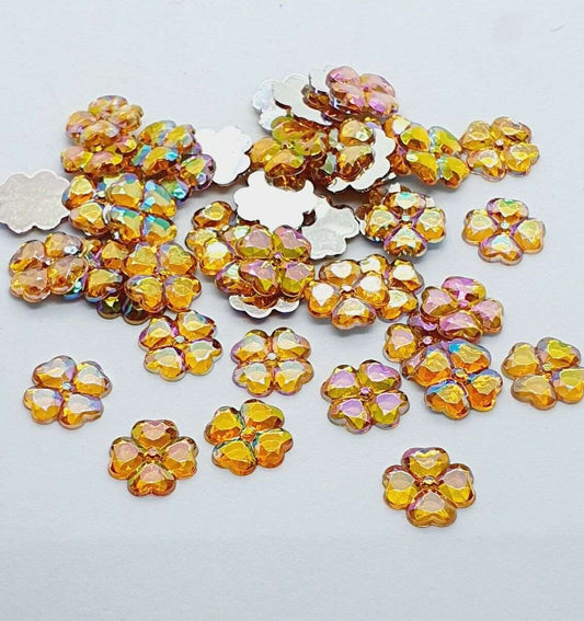 10x 18mm gold AB acrylic glue on rhinestone gem flower shape