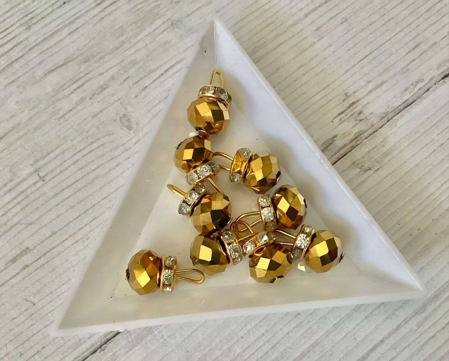 5x 15mm gold glass bead crystal gem dress button rhinestone