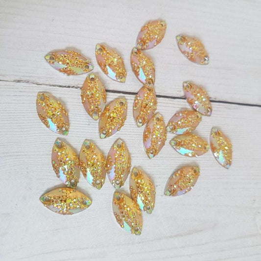 10x 15mm gold AB acrylic textured sew on rhinestone gem horse eye