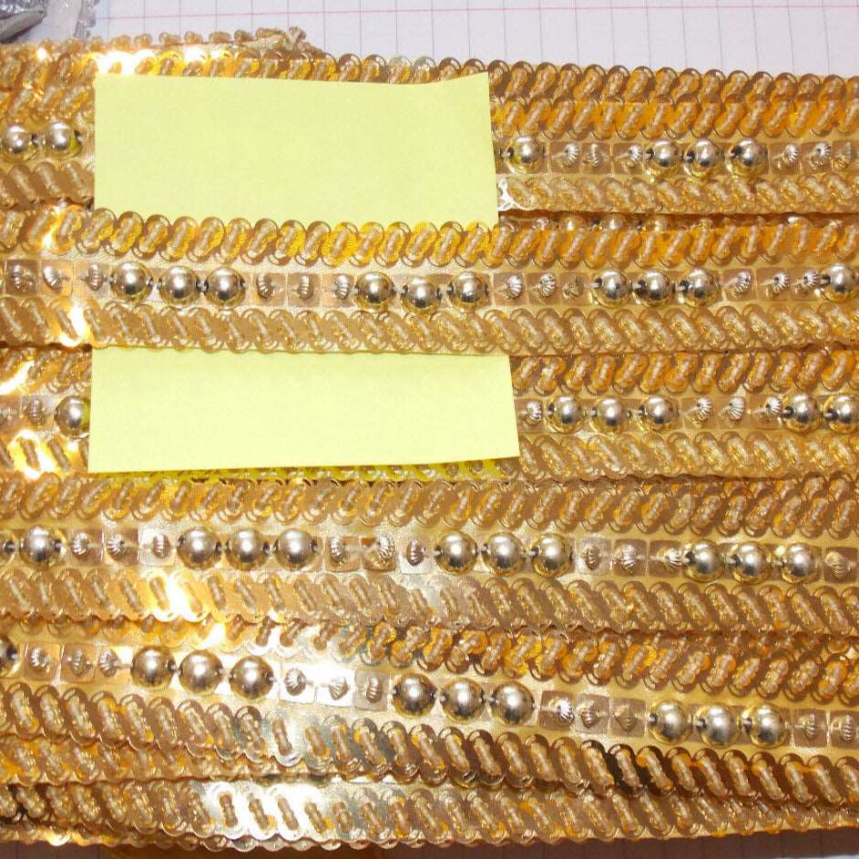 1m gold jewelled bead Sequin ribbon trim 28mm