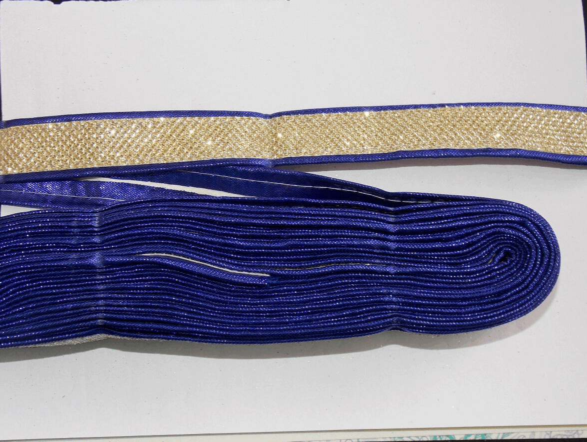 1m 20mm blue gold glitter embroidered ribbon