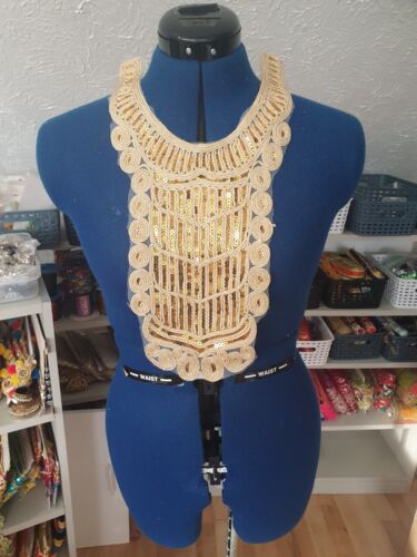 1x Gold couched embroidered sequin applique collar/ neckline