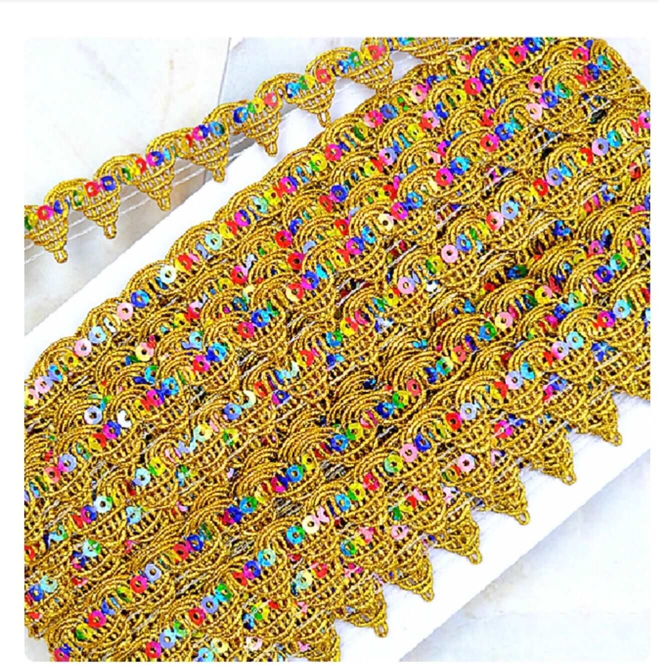 20mm metallic gold rainbow sequin looped edge BRAID embroidered trimming