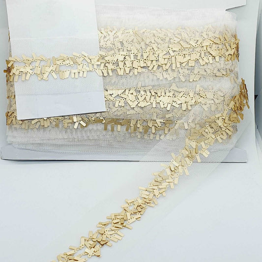 1m white and matte gold sequin braid net trimming ribbon 55mm