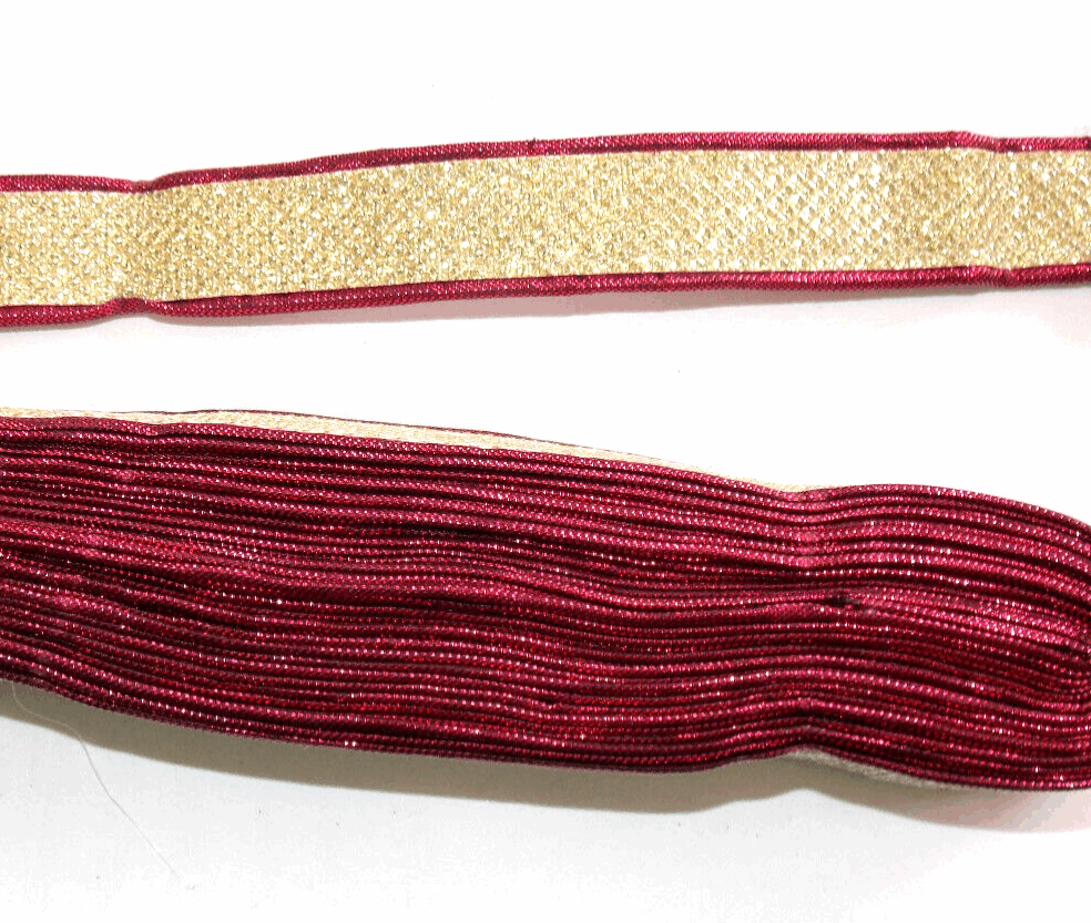 1m 20mm wine gold glitter embroidered ribbon