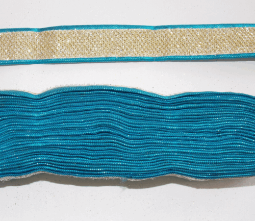 1m 20mm turquoise gold glitter embroidered ribbon