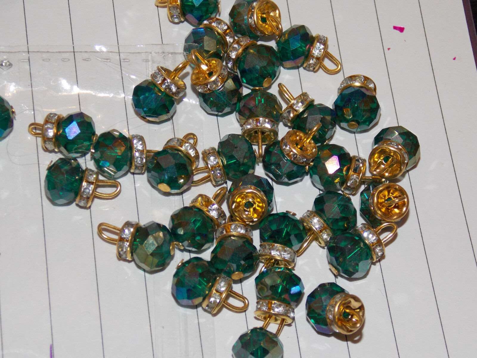 5x 15mm green AB glass bead crystal gem dress button rhinestone