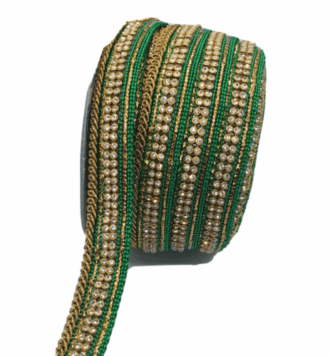 1m green crystal embroidered ribbon braid 20mm