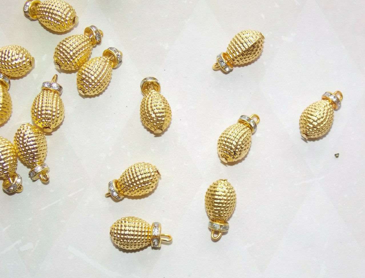 5x 15mm GOLD tear drop bead crystal gem dress button rhinestone