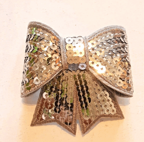 Grey silver 3D bow hotfix iron on applique