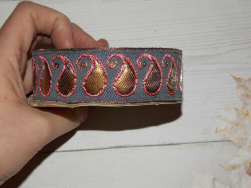 1m 30mm grey gold bronze metallic embroidered ribbon