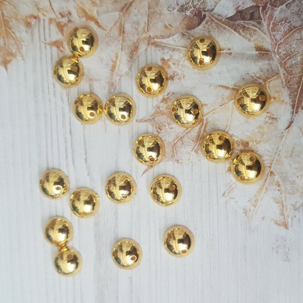 10x 10mm gold half pearl dome acrylic sew on rhinestone gem round