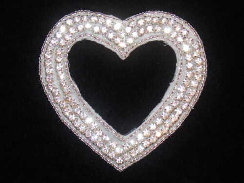 1x bridal beaded CRYSTAL RHINESTONE heart patch Applique