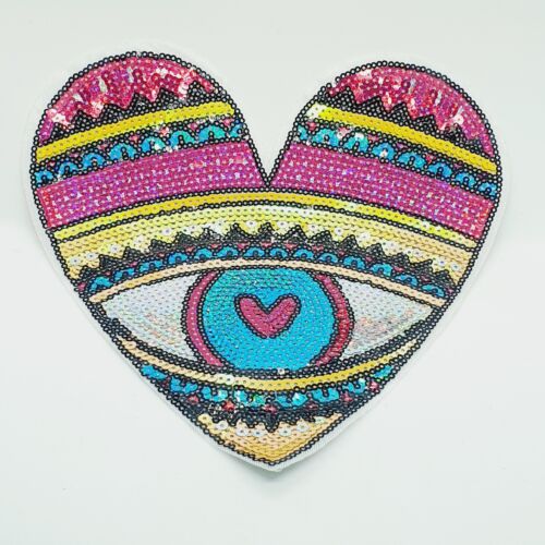 1x Turkish evil eye/ nazar HEART sequin applique HOT-FIX