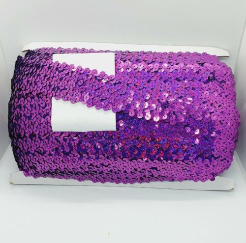 1m purple hologram sequin Stretch elastic Elasticated 4cm Trim