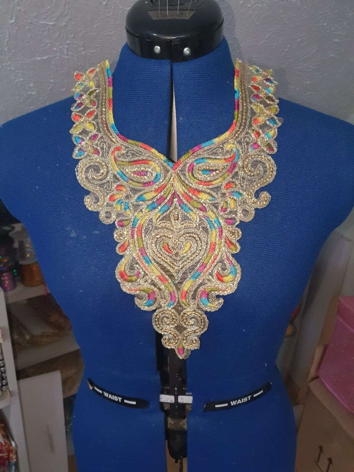 1x Indian multi colour gold applique patch/ collar/ neckline