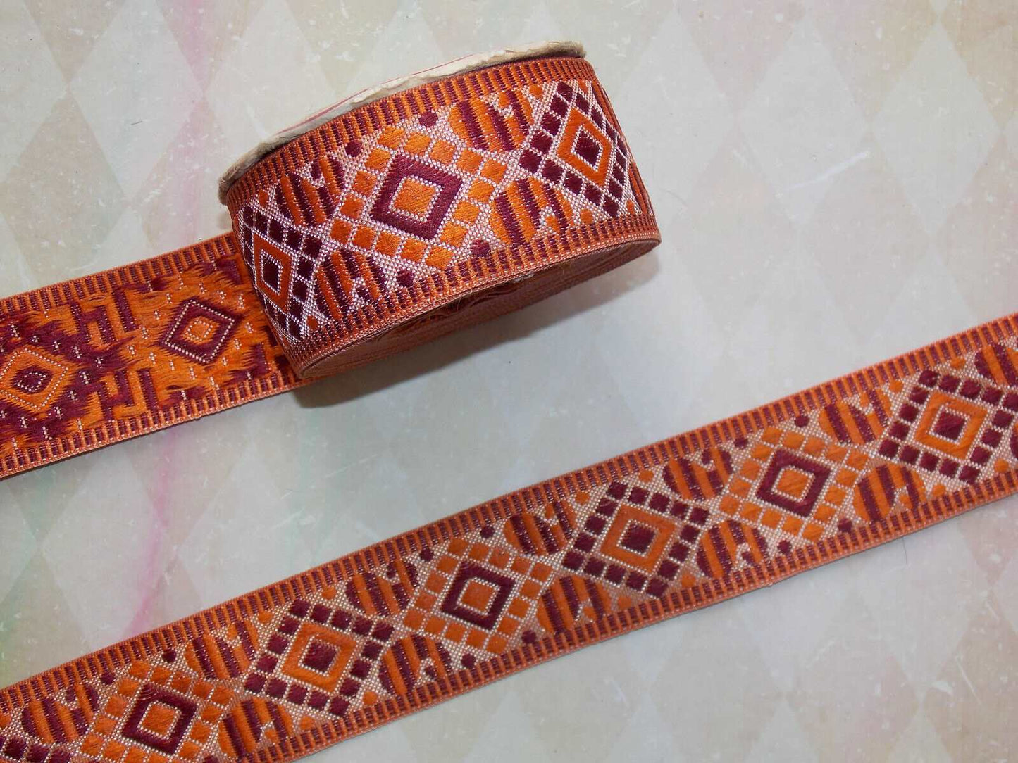 1x 40mm indian orange wine embroidered ribbon