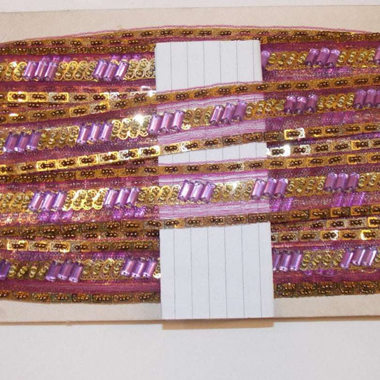 1m pinky lilac & gold jewelled bead Sequin ribbon trim 25mm