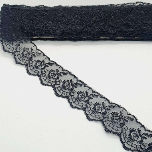 1m 4cm black embroidered lace ribbon