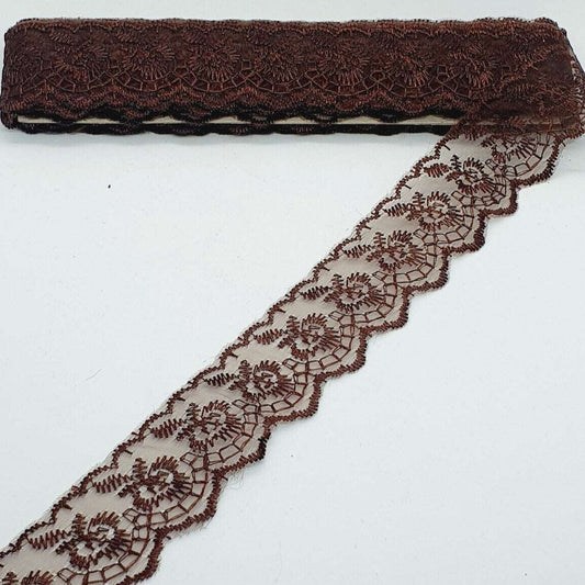 1m 4cm dark brown embroidered lace ribbon