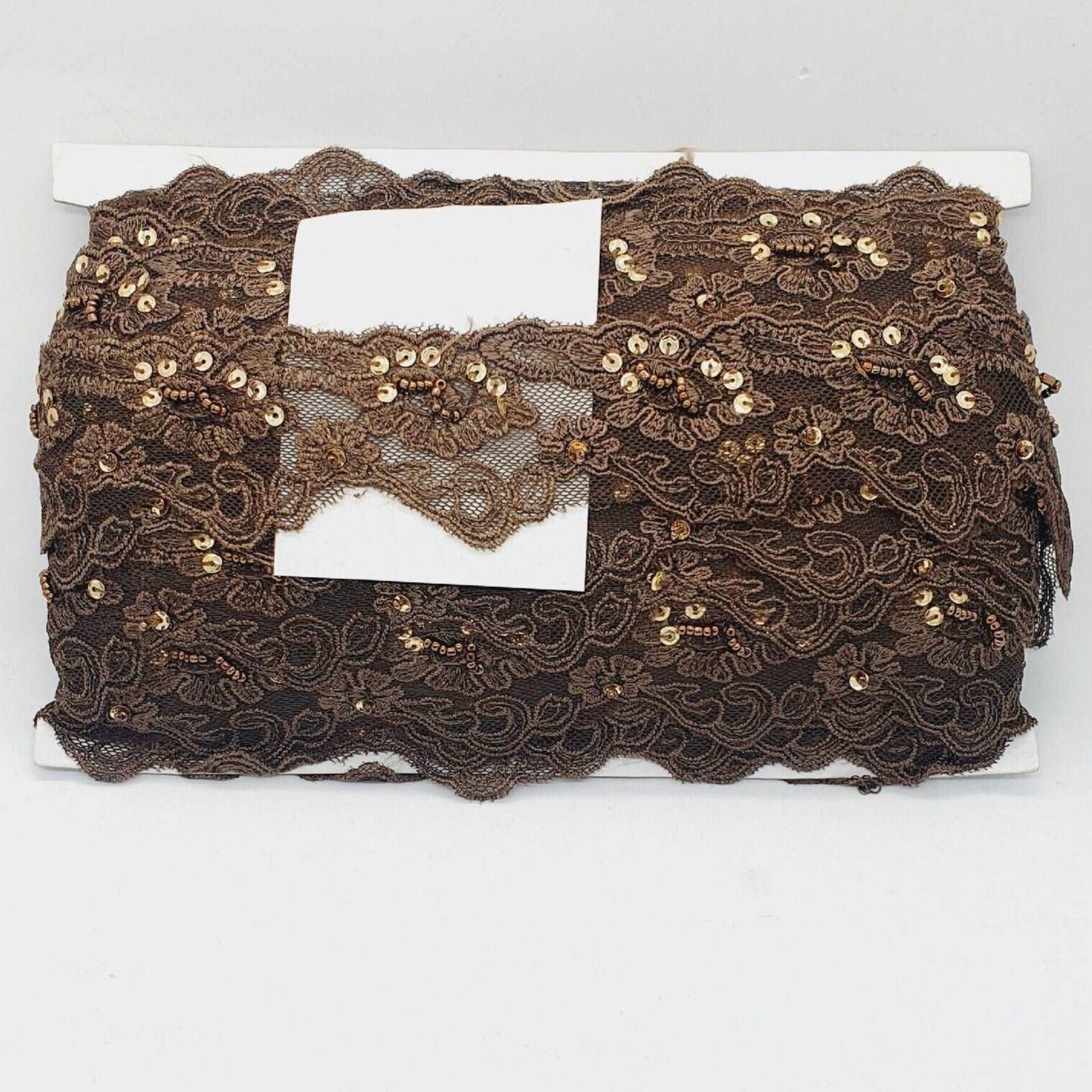 1m 5cm brown gold sequin embroidered lace ribbon