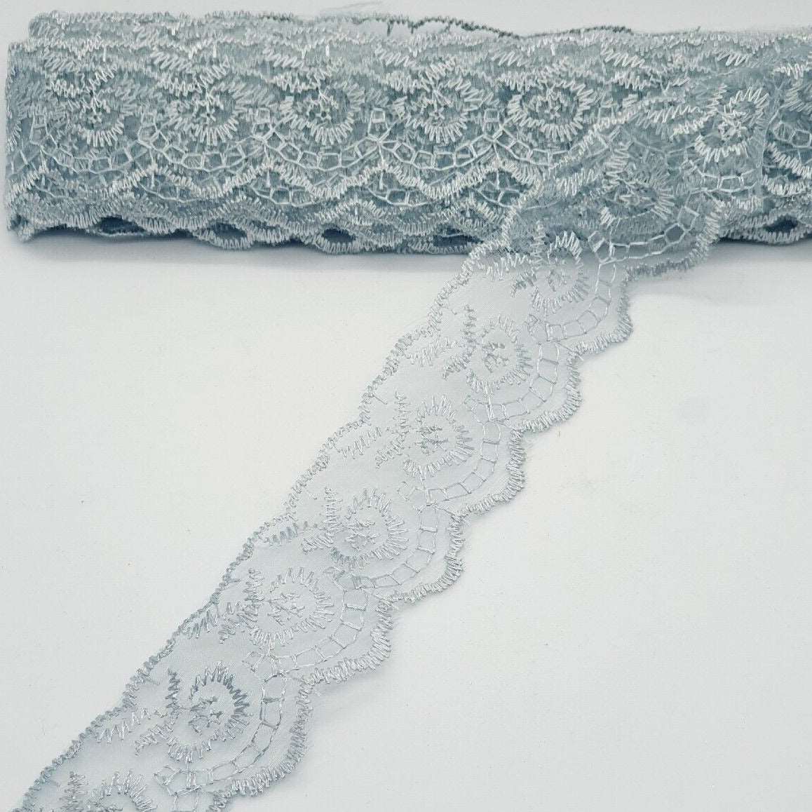 1m 4cm grey embroidered lace ribbon