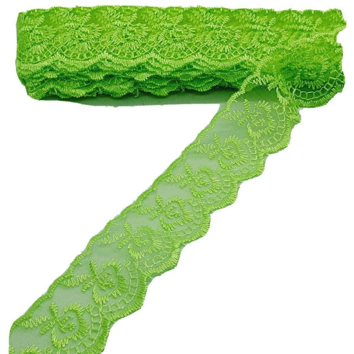 1m 4cm lime green embroidered lace ribbon