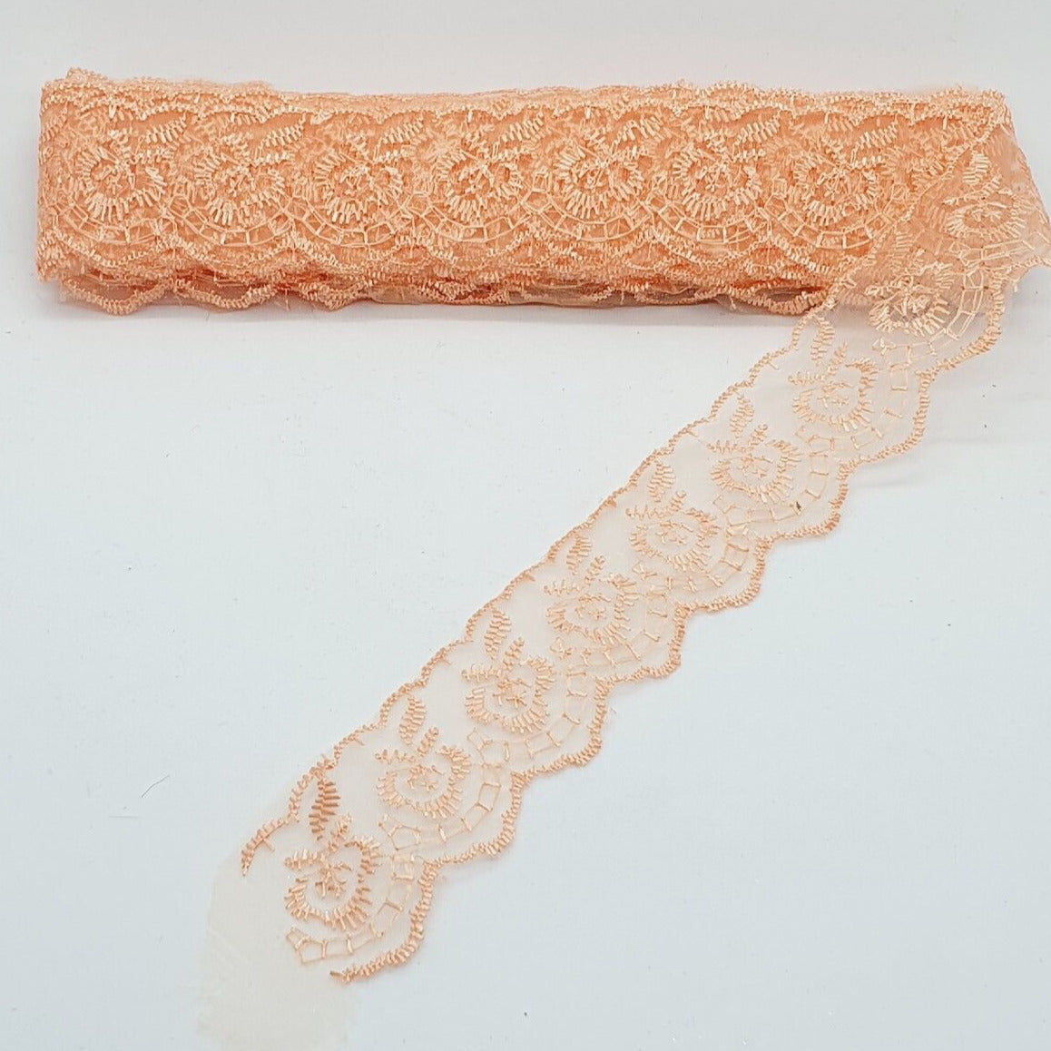 1m 4cm peach embroidered lace ribbon