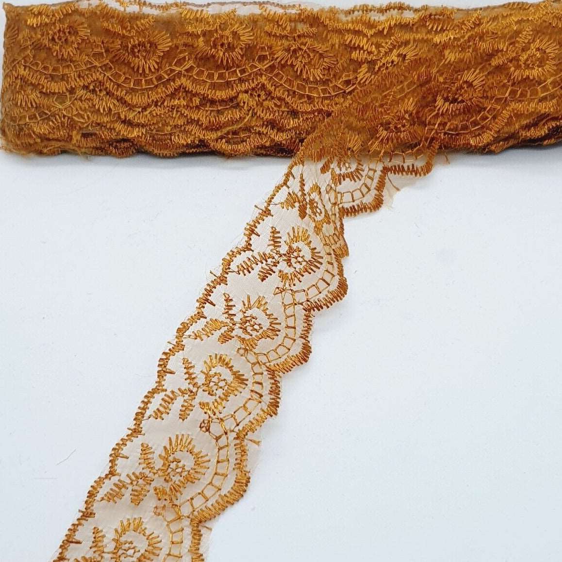 1m 4cm tan brown embroidered lace ribbon