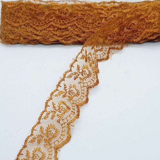 1m 4cm tan brown embroidered lace ribbon