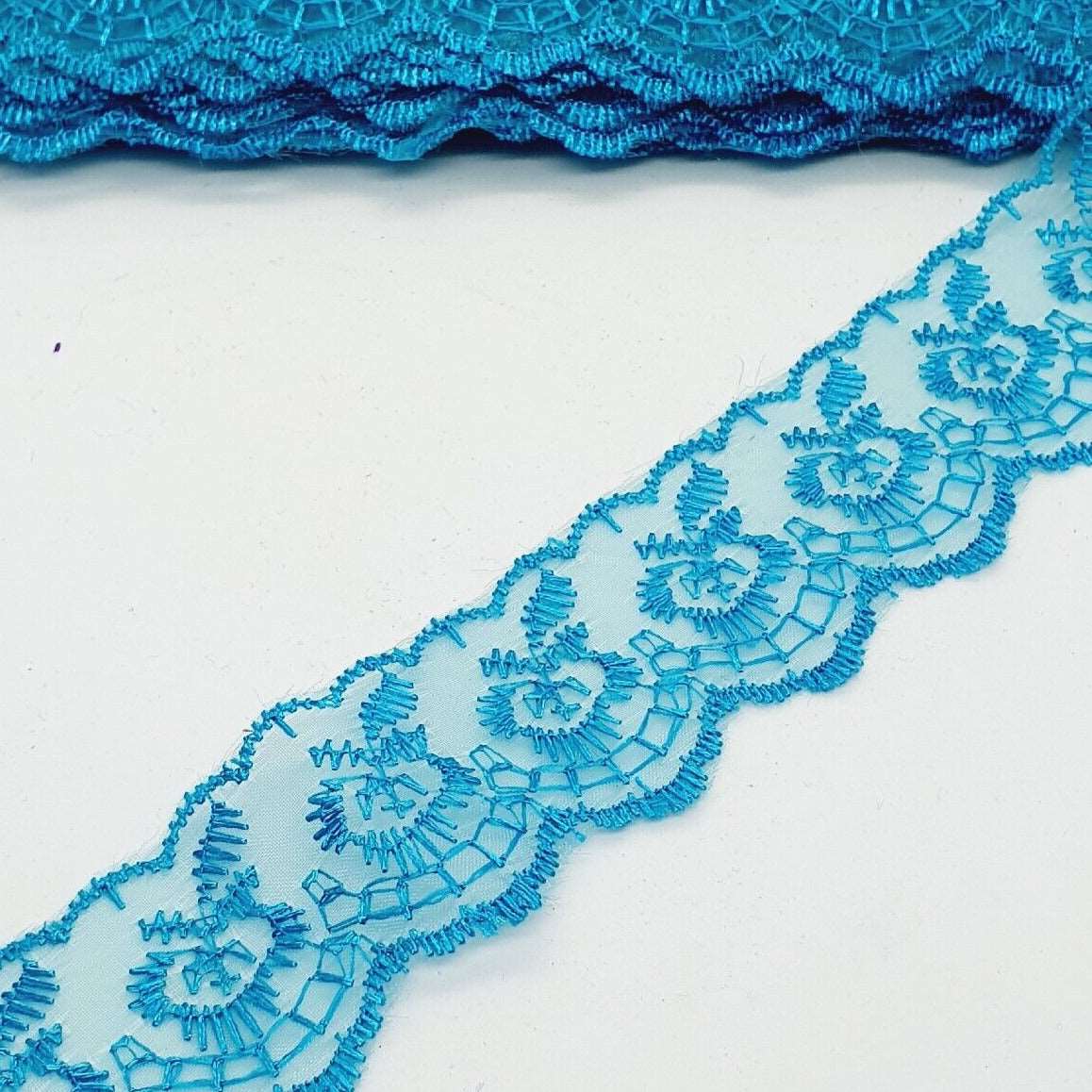 1m 4cm turquoise teal embroidered lace ribbon