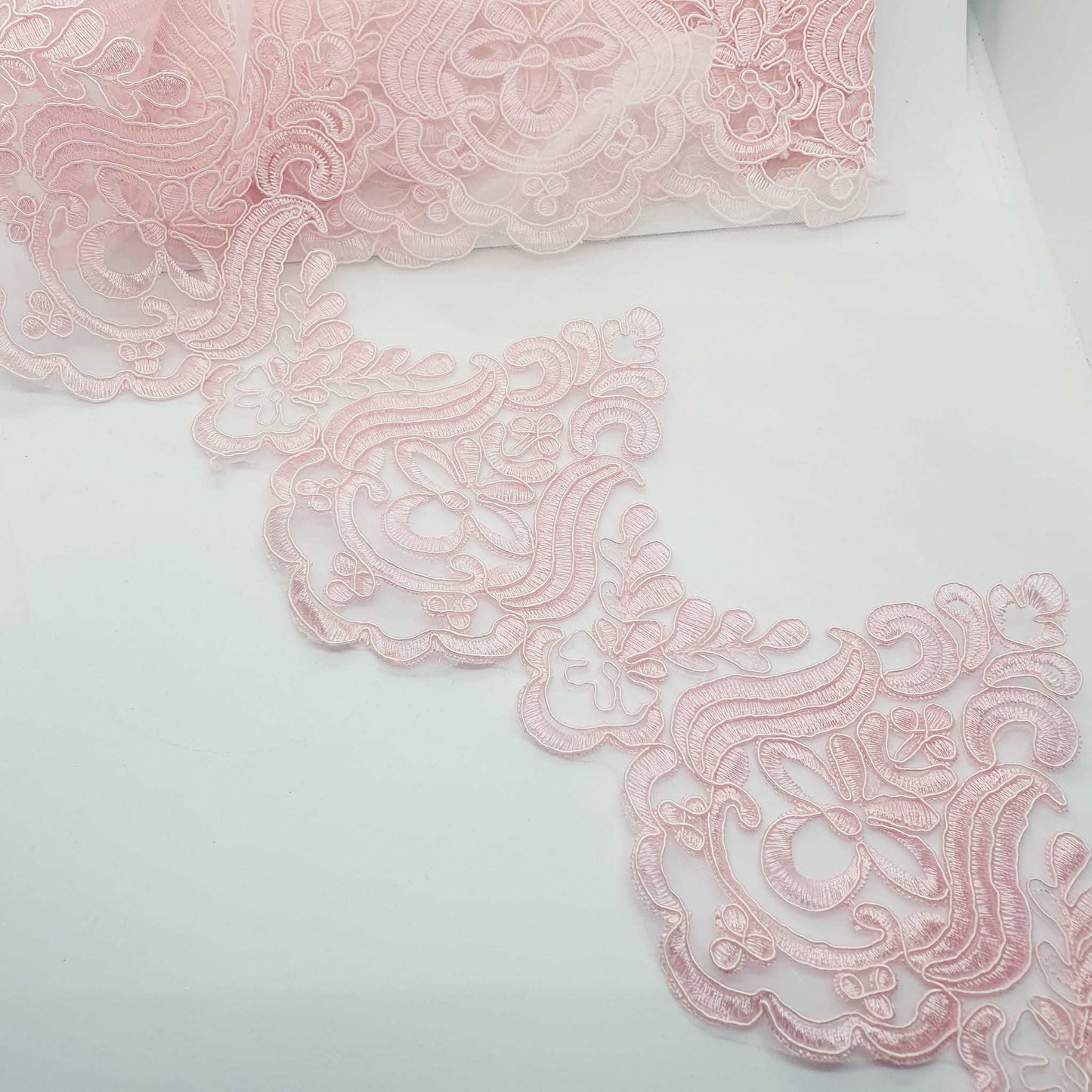 1m 21cm light pink embroidered net lace floral scallop edge