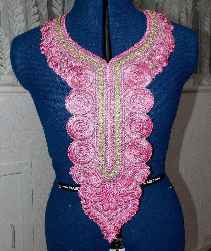 1x light pink gold embroidered applique collar/ neckline applique