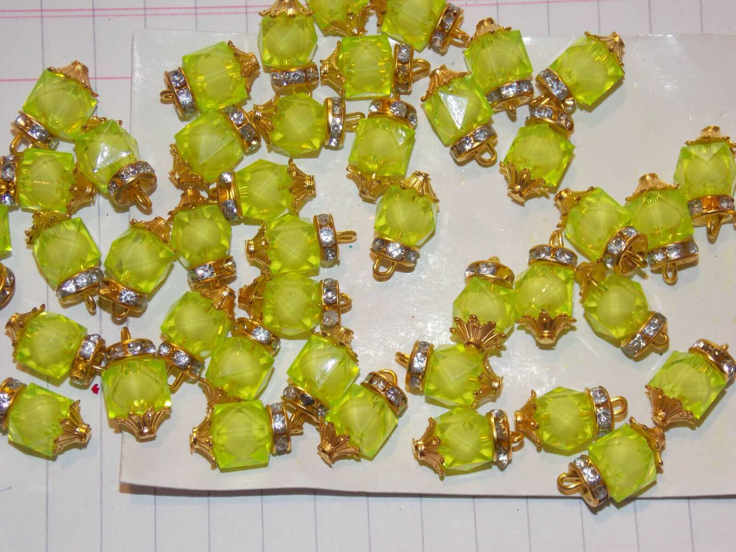 5x 18mm fancy glass LIME GREEN crystal gem dress button jewel rhinestone