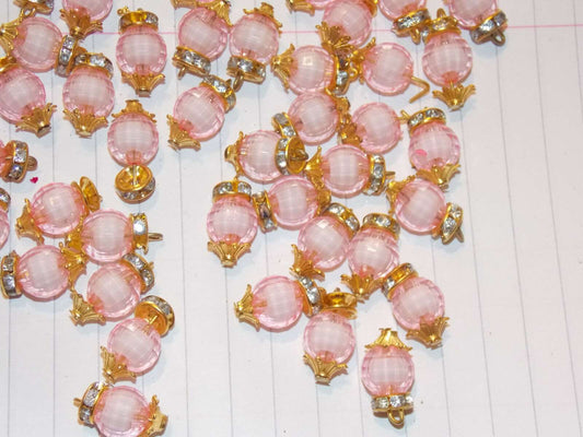 5x 18mm fancy glass LIGHT PINK crystal gem dress button jewel rhinestone